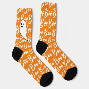 Ghost Halloween white orange boo text pattern Socks