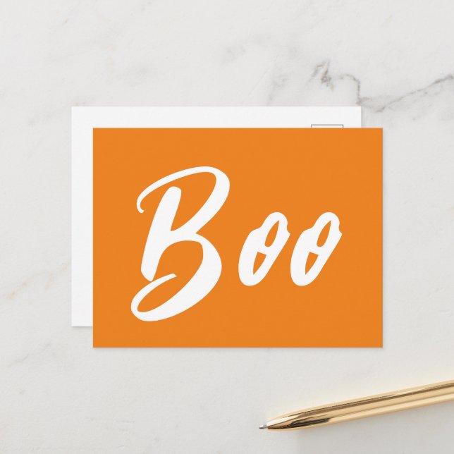Ghost Halloween white orange boo text Postcard (Front/Back In Situ)