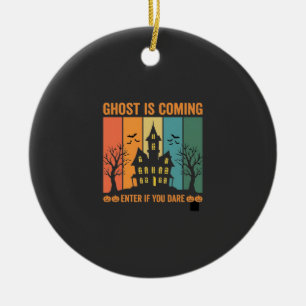 Ghost Haunted House Halloween Vector Design Ceramic Ornament