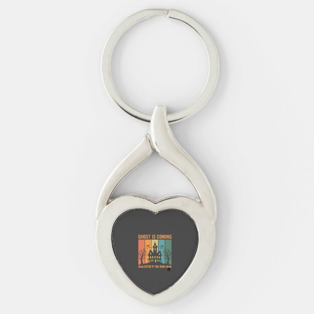 Ghost Haunted House Halloween Vector Design Keychain (Front)