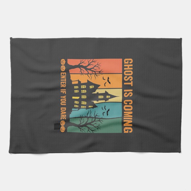 Ghost Haunted House Halloween Vector Design Kitchen Towel (Horizontal)