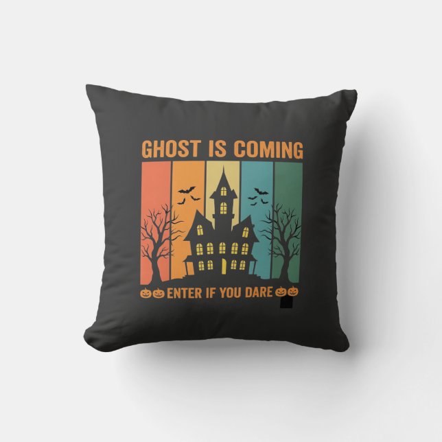 Ghost Haunted House Halloween Vector Design Throw Pillow (Front)