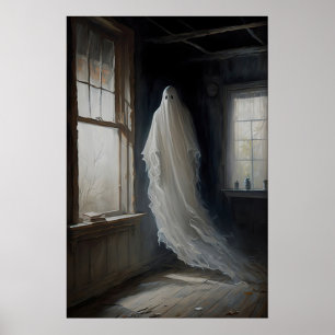 Ghost Haunting Abandoned House, Vintage Poster