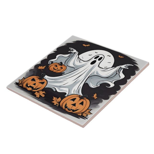 Ghost haunting pumpkins on Halloween Tile (Side)