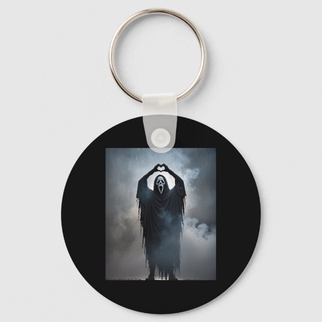 Ghost Heart Hands Scary Face Horror Poster Hallowe Keychain (Front)