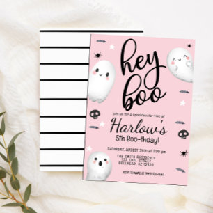 Ghost Hey Boo Pastel Pink Halloween Birthday Invitation