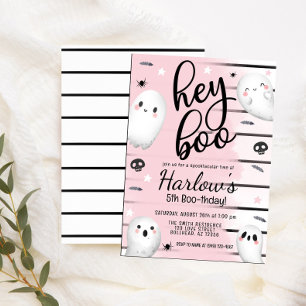 Ghost Hey Boo Pastel Pink Halloween Birthday Invitation