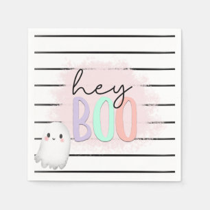 Ghost Hey Boo Pastel Pink Halloween Birthday  Napkin