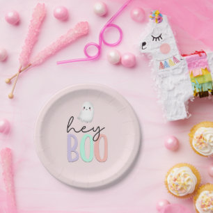 Ghost Hey Boo Pastel Pink Halloween Birthday  Paper Plate