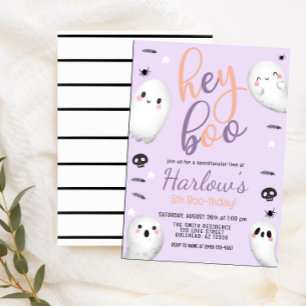 Ghost Hey Boo Pastel Purple Halloween Birthday Invitation