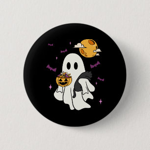 Ghost Holding A Black Cat Lazy Halloween Lover Men 2 Inch Round Button
