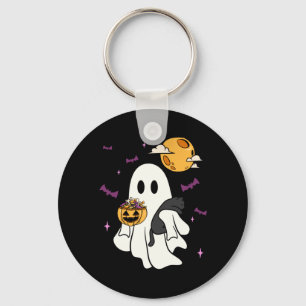 Ghost Holding A Black Cat Lazy Halloween Lover Men Keychain
