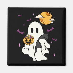 Ghost Holding A Black Cat Lazy Halloween Lover Men Magnet