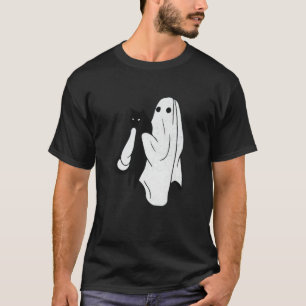 Ghost Holding A Black Cat Lazy Halloween Lover Men T-Shirt