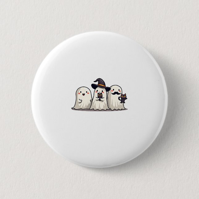 Ghost Holding Black Cat Funny Halloween Cat Lovers 2 Inch Round Button (Front)
