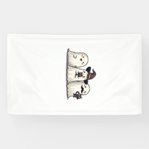 Ghost Holding Black Cat Funny Halloween Cat Lovers Banner