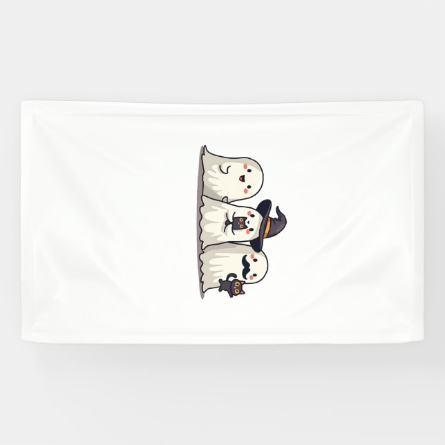 Ghost Holding Black Cat Funny Halloween Cat Lovers Banner (Horizontal)