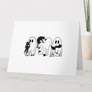 Ghost Holding Black Cat Funny Halloween Cat Lovers Card