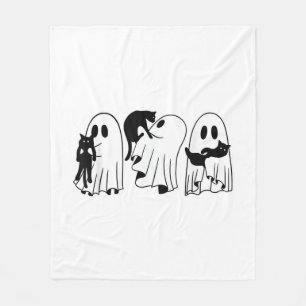 Ghost Holding Black Cat Funny Halloween Cat Lovers Fleece Blanket