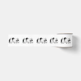 Ghost Holding Black Cat Funny Halloween Cat Lovers Grosgrain Ribbon