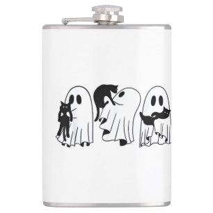 Ghost Holding Black Cat Funny Halloween Cat Lovers Hip Flask