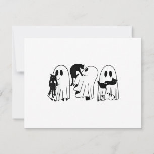 Ghost Holding Black Cat Funny Halloween Cat Lovers Invitation