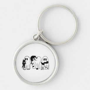 Ghost Holding Black Cat Funny Halloween Cat Lovers Keychain