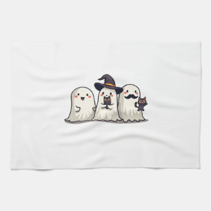 Ghost Holding Black Cat Funny Halloween Cat Lovers Kitchen Towel