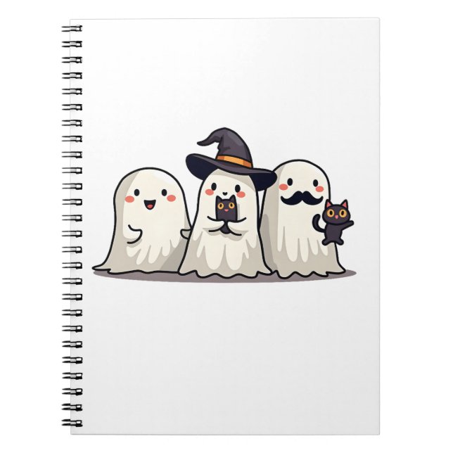 Ghost Holding Black Cat Funny Halloween Cat Lovers Notebook (Front)