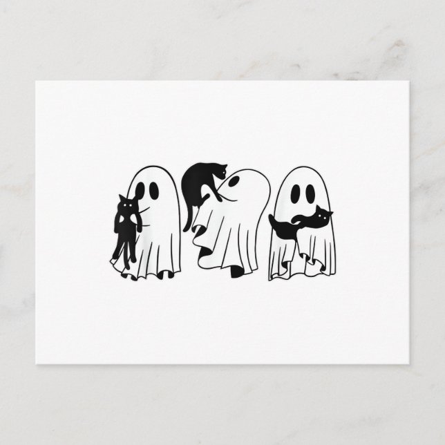 Ghost Holding Black Cat Funny Halloween Cat Lovers Postcard (Front)
