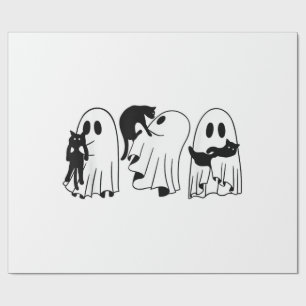 Ghost Holding Black Cat Funny Halloween Cat Lovers Wrapping Paper