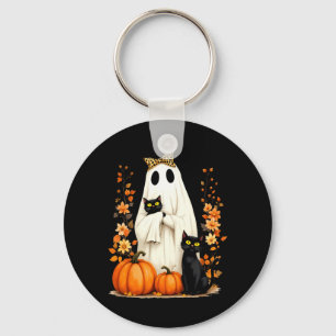 Ghost Holding Black Cat Halloween Cats Lover Women Keychain