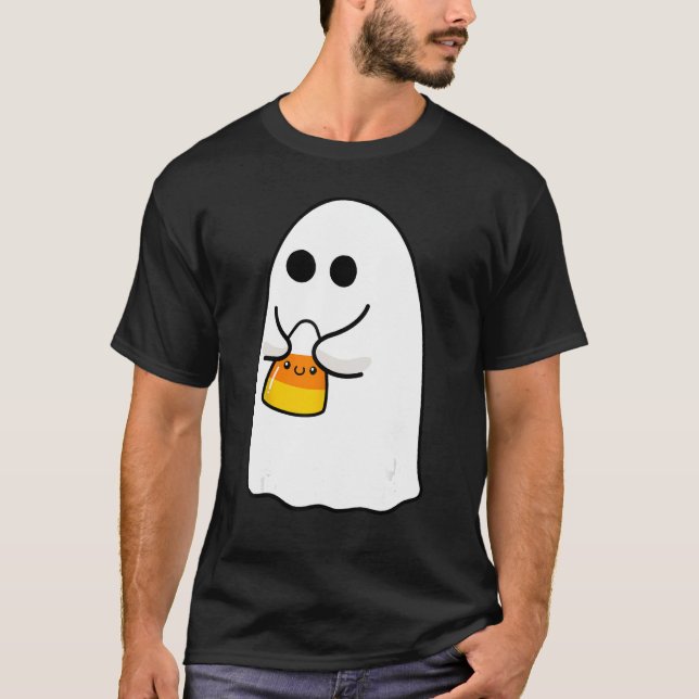 Ghost Holding Candy Corn Funny Halloween Costume C T-Shirt (Front)