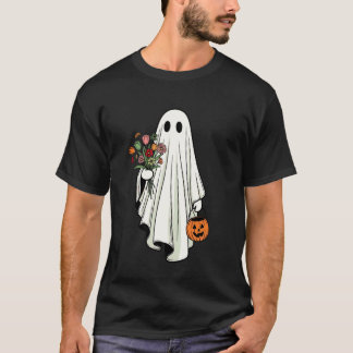 Ghost Holding Flower Halloween Floral Costume Spoo T-Shirt
