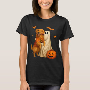 Ghost Holding Golden Dog Halloween - Funny Golden T-Shirt