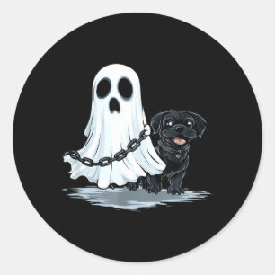 Ghost Holding Puppy Dog Funny Halloween Costume Classic Round Sticker