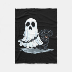 Ghost Holding Puppy Dog Funny Halloween Costume Fleece Blanket