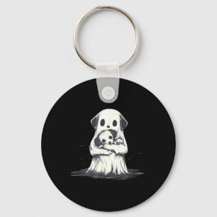 Ghost Holding Puppy Dog Funny Halloween Costume Keychain