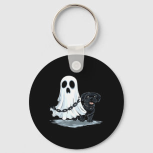 Ghost Holding Puppy Dog Funny Halloween Costume Keychain