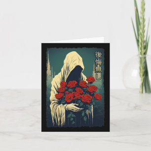 Ghost Holding Red Roses Halloween Sad Aesthetic St Card