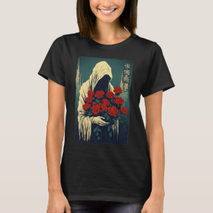 Ghost Holding Red Roses Halloween Sad Aesthetic St T-Shirt