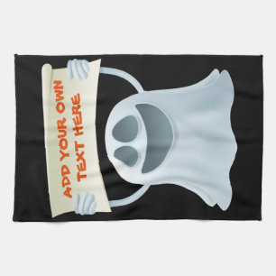 Ghost holding text kitchen towel