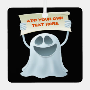 Ghost holding text   metal ornament