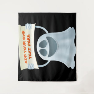 Ghost holding text tapestry