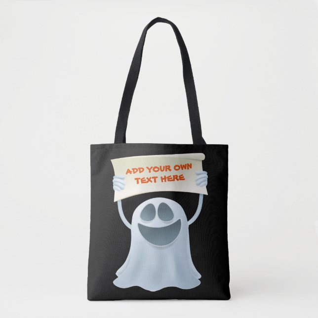 Ghost holding text  tote bag (Front)
