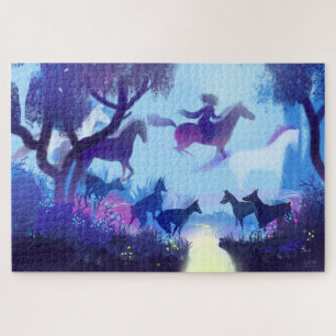 Ghost Horses in the Night Forest Jigsaw Puzzle