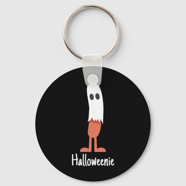 Ghost Hot Dog Halloweenie Costume Fun Food Hallowe Keychain (Front)