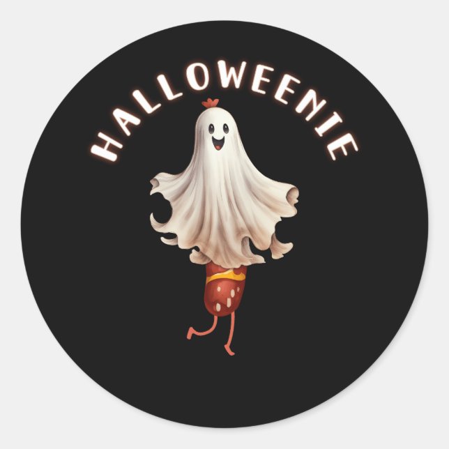 Ghost Hot Dog Halloweenie Dachshund Sausage Hallow Classic Round Sticker (Front)
