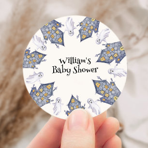 Ghost House Halloween Baby Shower  Classic Round Sticker