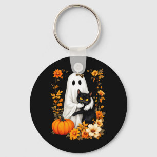 Ghost Hugging Black Cat Halloween Cats Lover Women Keychain